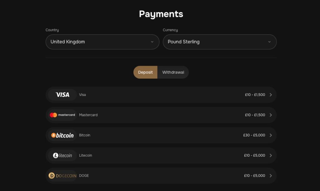 Mr Punter deposit and withdrawal options