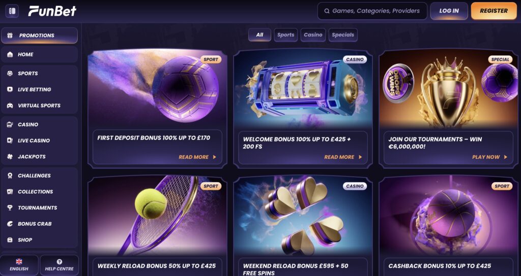 Fun Bet casino promotions page