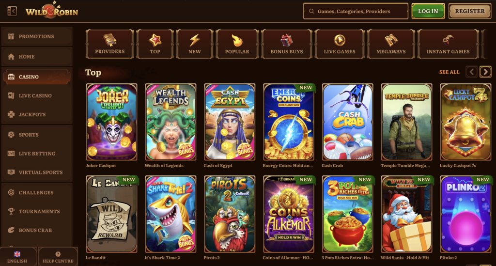 Wild Robin Casino games options