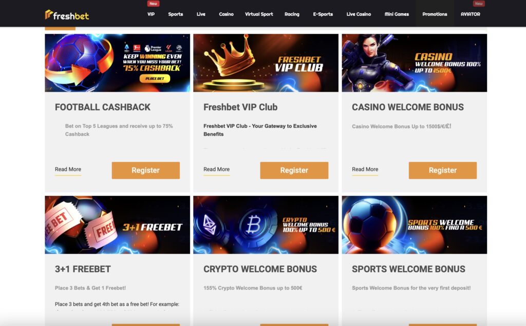 Freshbet Casino Promotions and Bonuses page