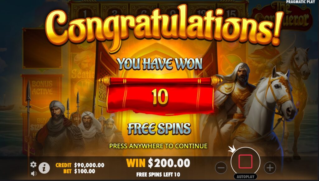 The Conqueror free spins bonus rounds