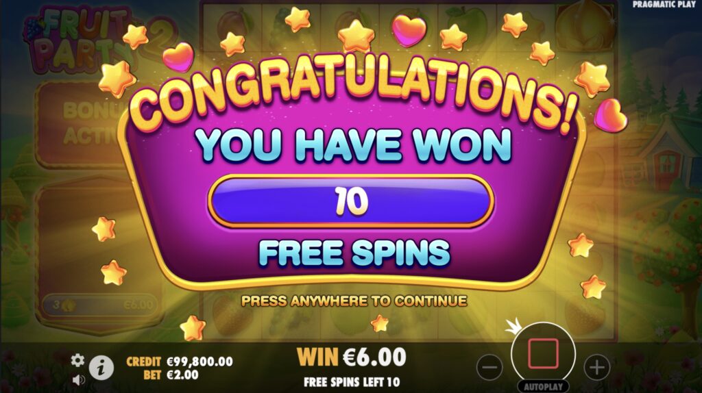 Fruit Party free spins feature