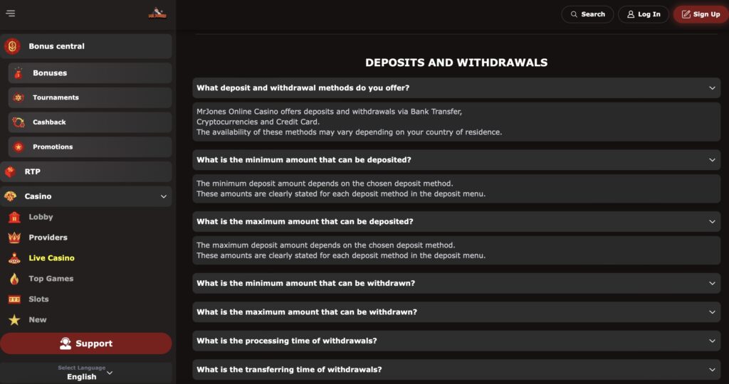 Mr Jones Casino FAQ's