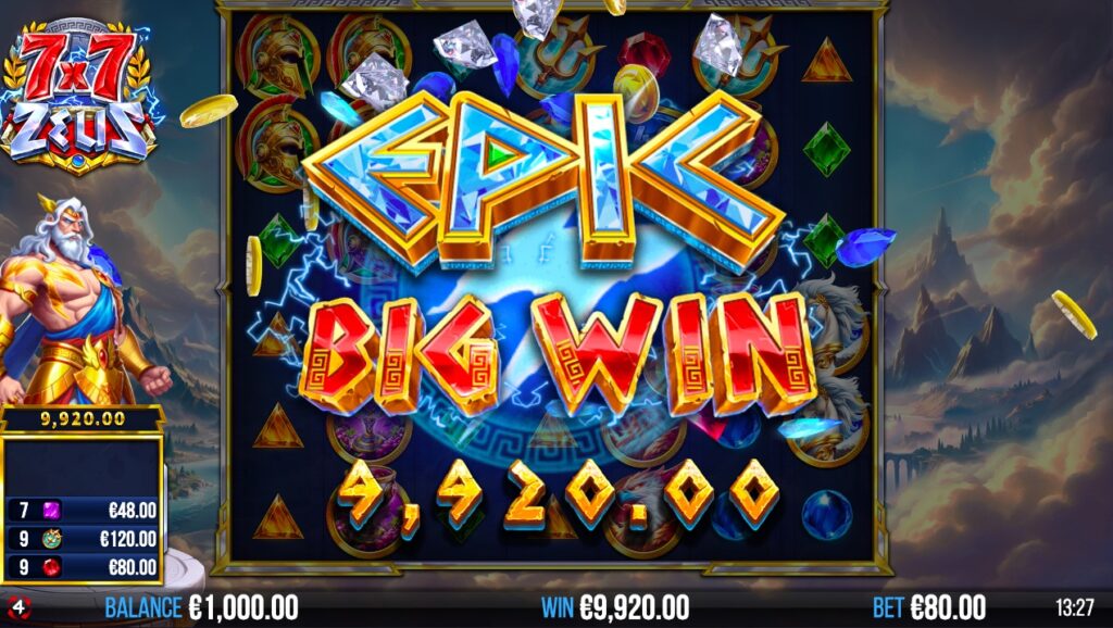 7x7 Zeus huge slot win