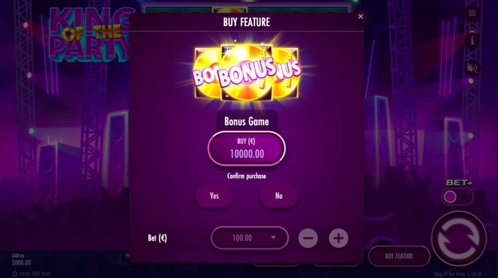 King Of The Party slot buy feature options