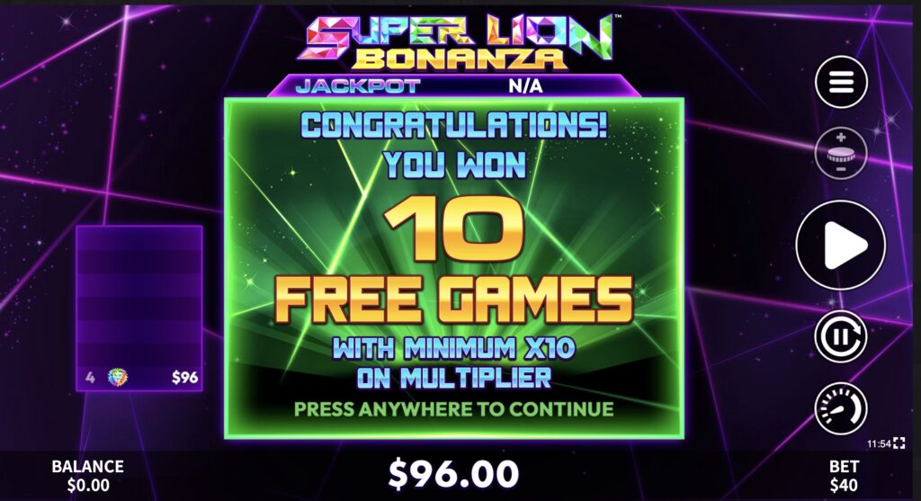 Super Lion Bonanza free spins gameplay
