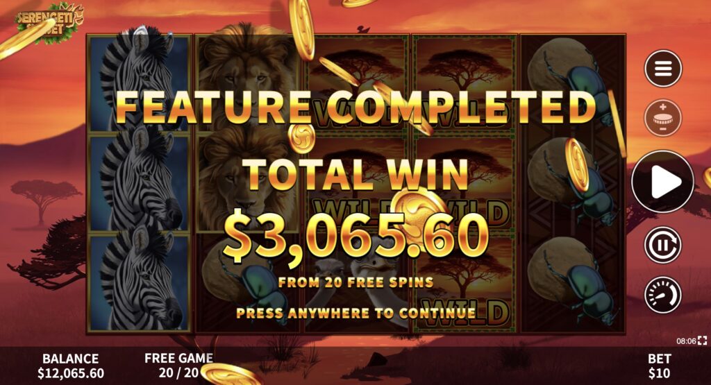 Serengeti Sunset slot bonus feature