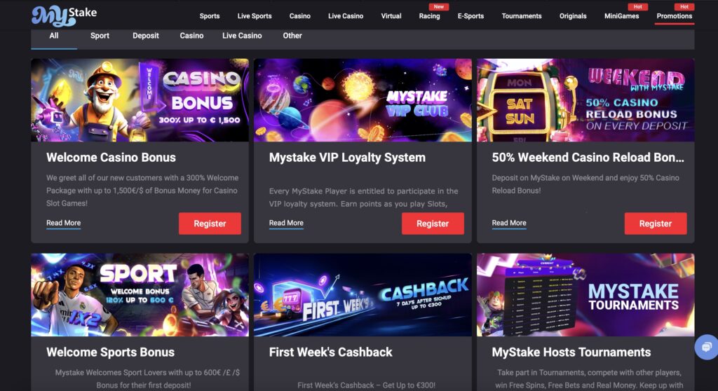 Mystake casino promotions page