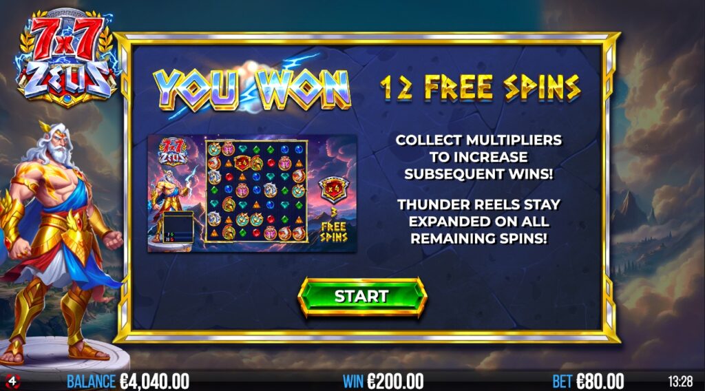 7x7 Zeus free spins bonus rounds