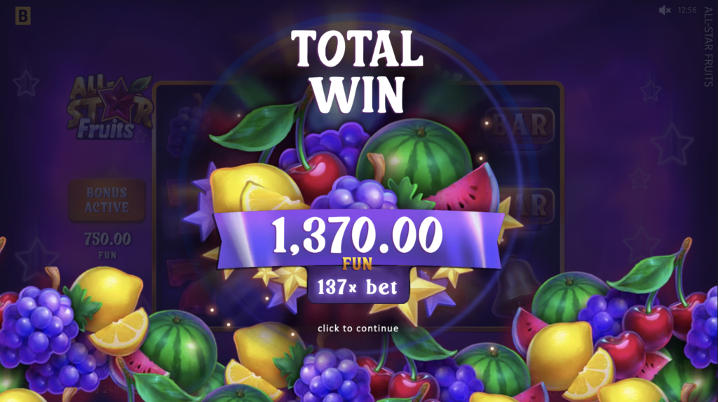 All Star Fruits bonus win.