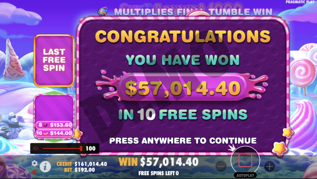 Sweet Bonanza 1000 total win.