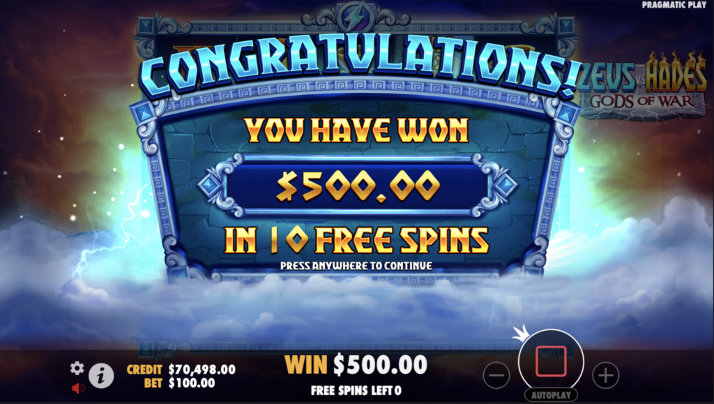 Zeus vs Hades: Gods of War win.