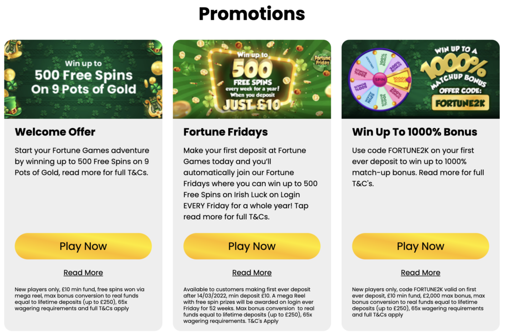 Fortune Games Bonuses and Promotions.