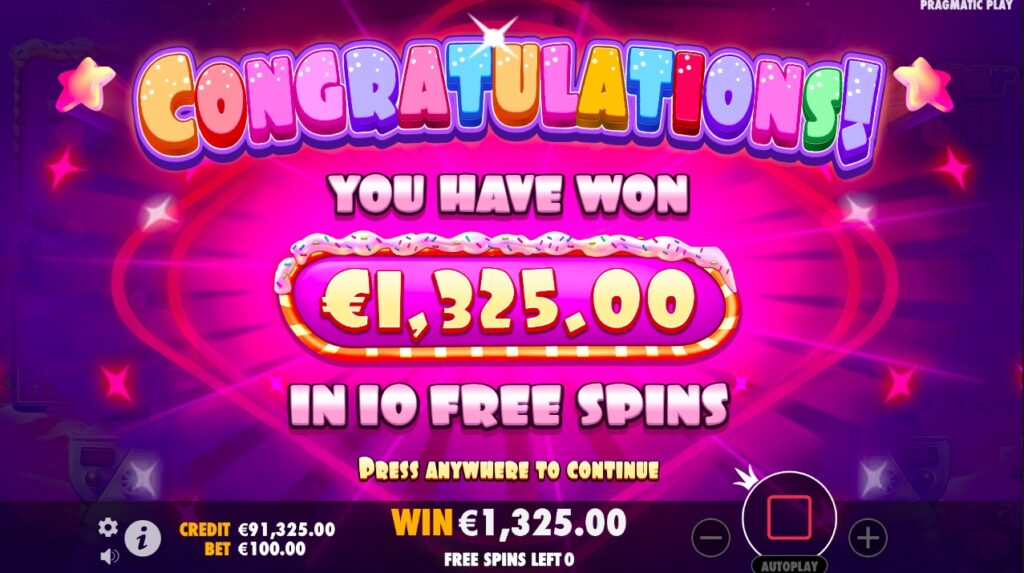 Sugar Rush huge slot win