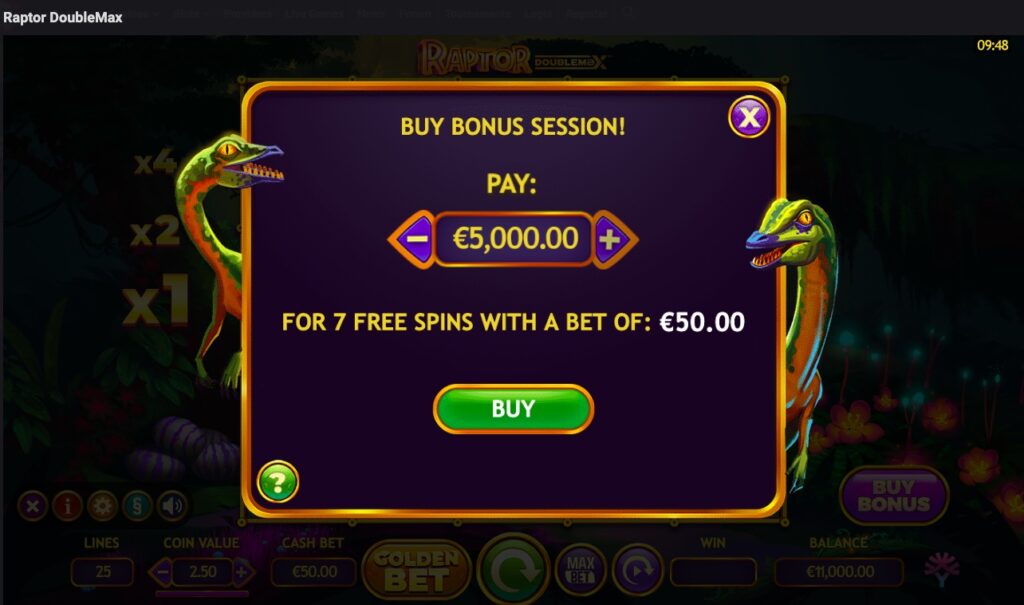 Raptor DoubleMax buy bonus option