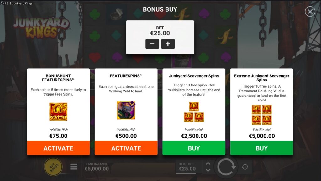 Junkyard Kings bonus buy options