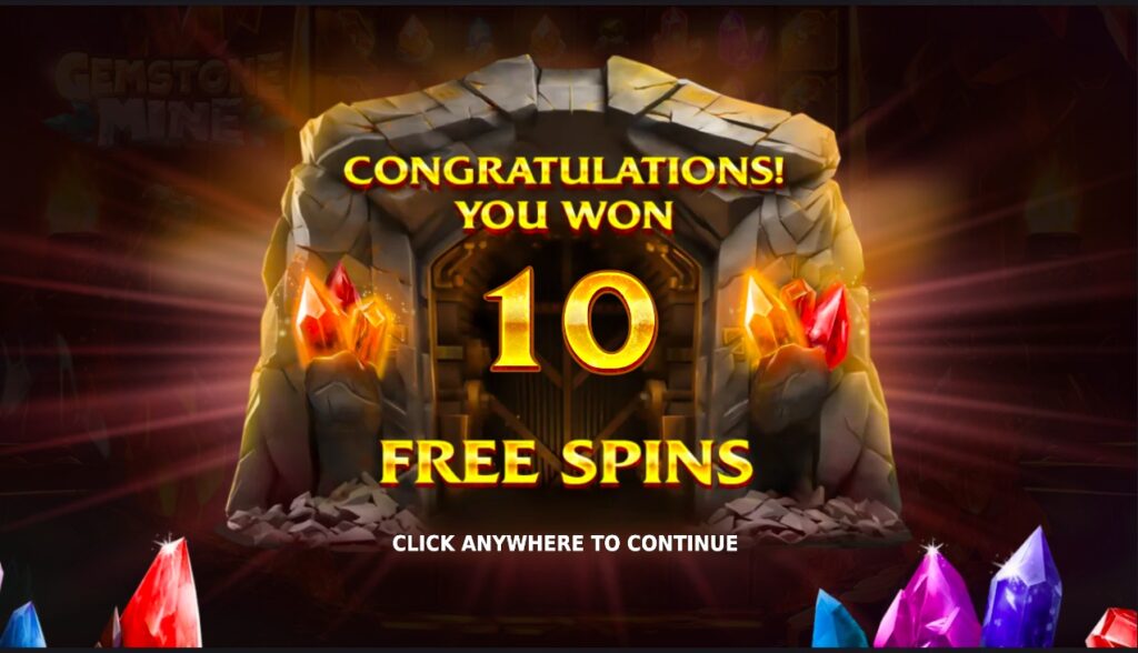 Gemstone Mine free spins bonus feature