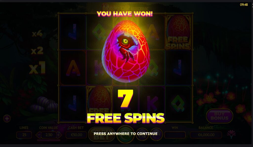 Raptor DoubleMax free spins bonus rounds