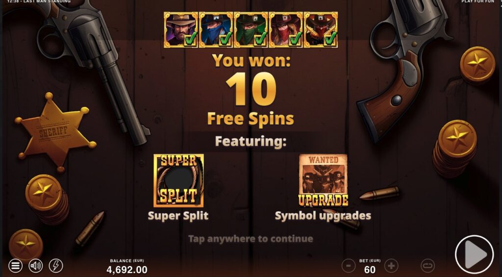 Last Man Standing free spins bonus rounds
