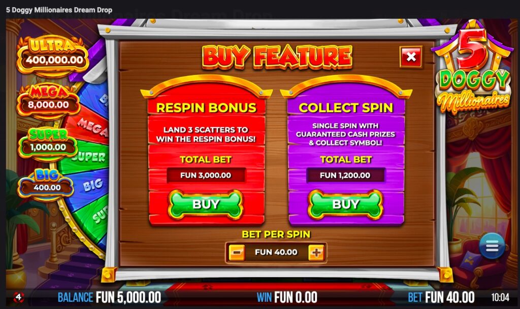 5 Doggy Millionaires Dream Drop bonus buy options