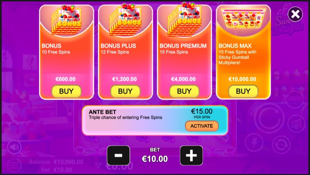 Sweet Delights bonus buy options
