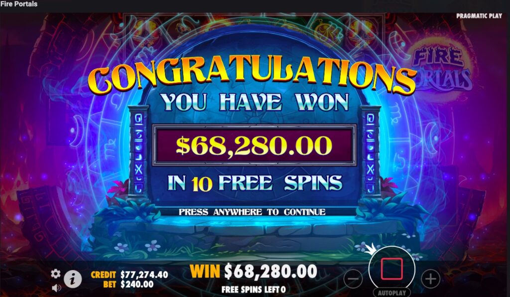 Fire Portals huge slot win