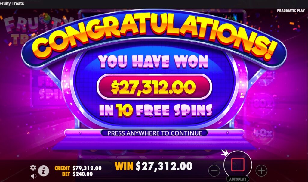 Fruity Treats huge slot win