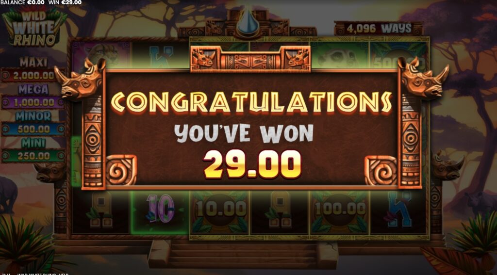 Wild White Rhino slot jackpot win
