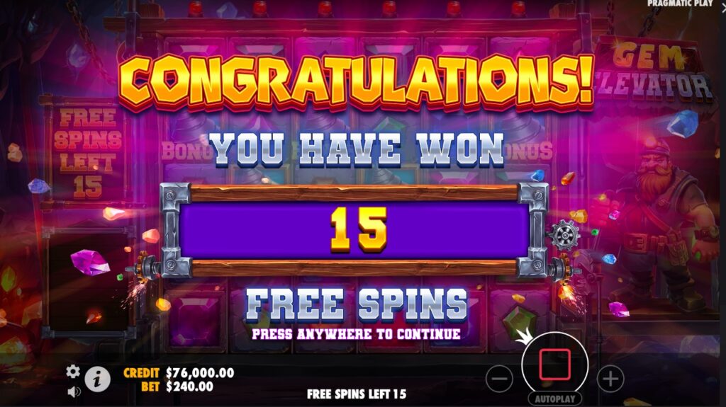 Gem Elevator free spins bonus rounds