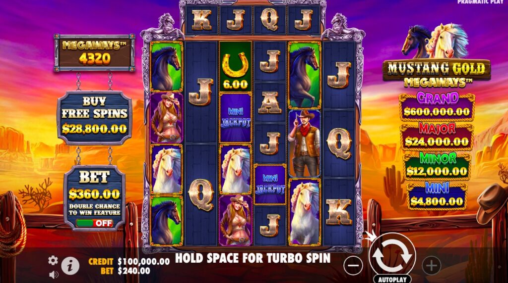 Mustang Gold Megaways slot gameplay