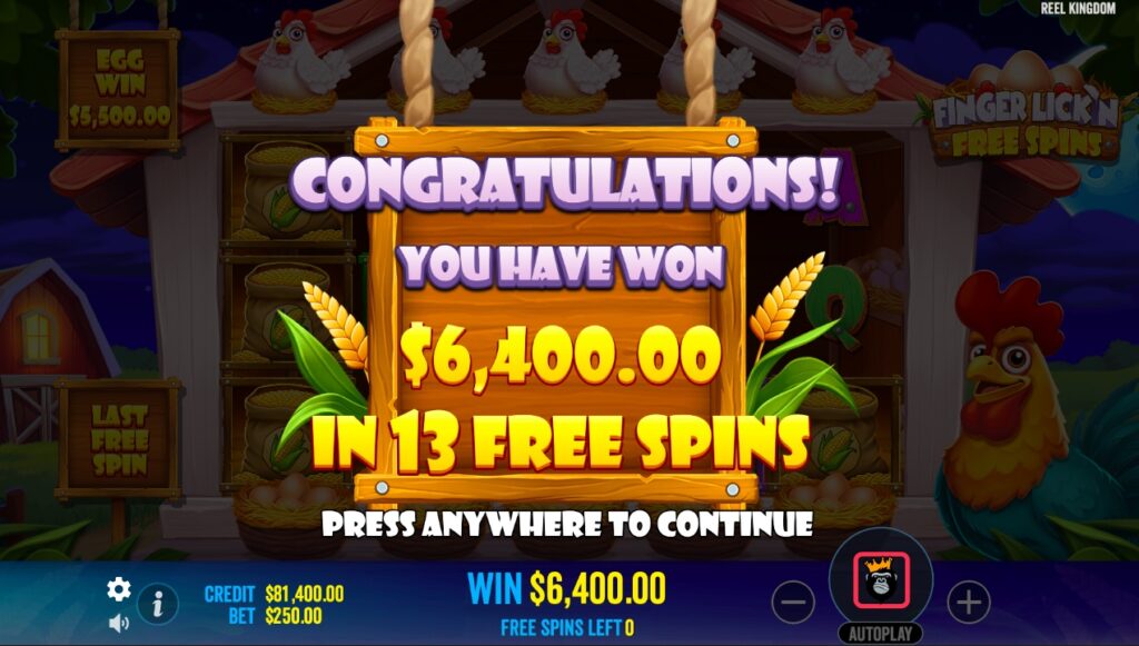 Finger Lick’n Free Spins huge slot win