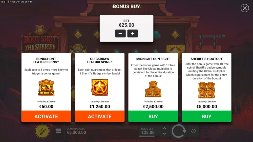 Hoot Shot The Sheriff bonus buy options