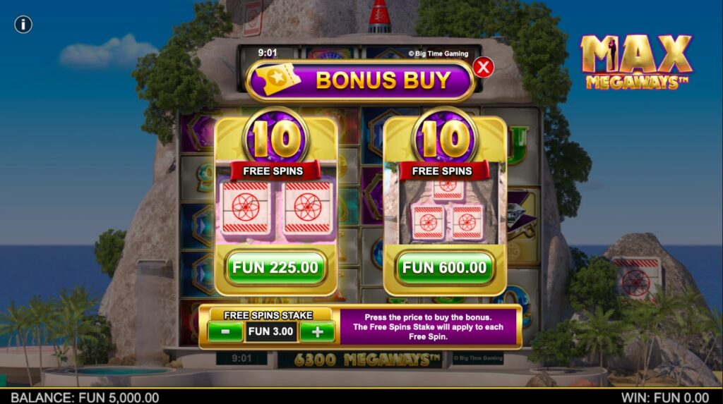 Max Megaways bonus buy options