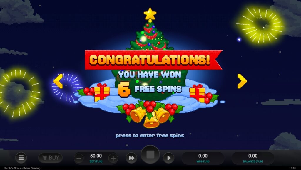 Santa’s Stack free spins bonus feature