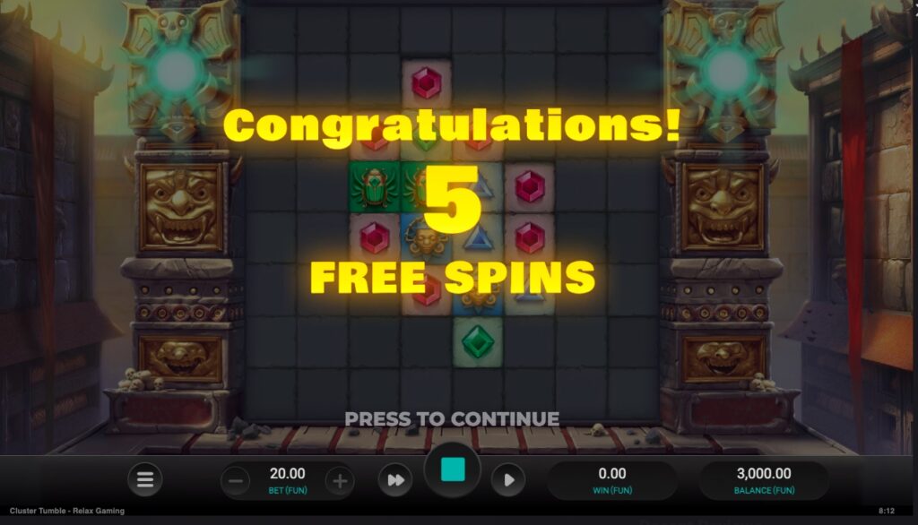 Cluster Tumble free spins feature gameplay