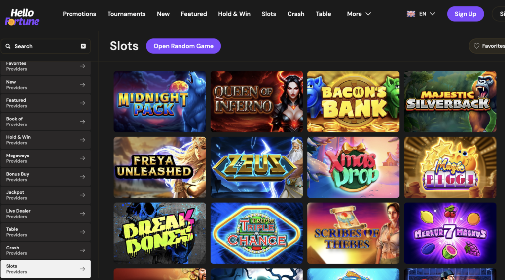 hello fortune games options