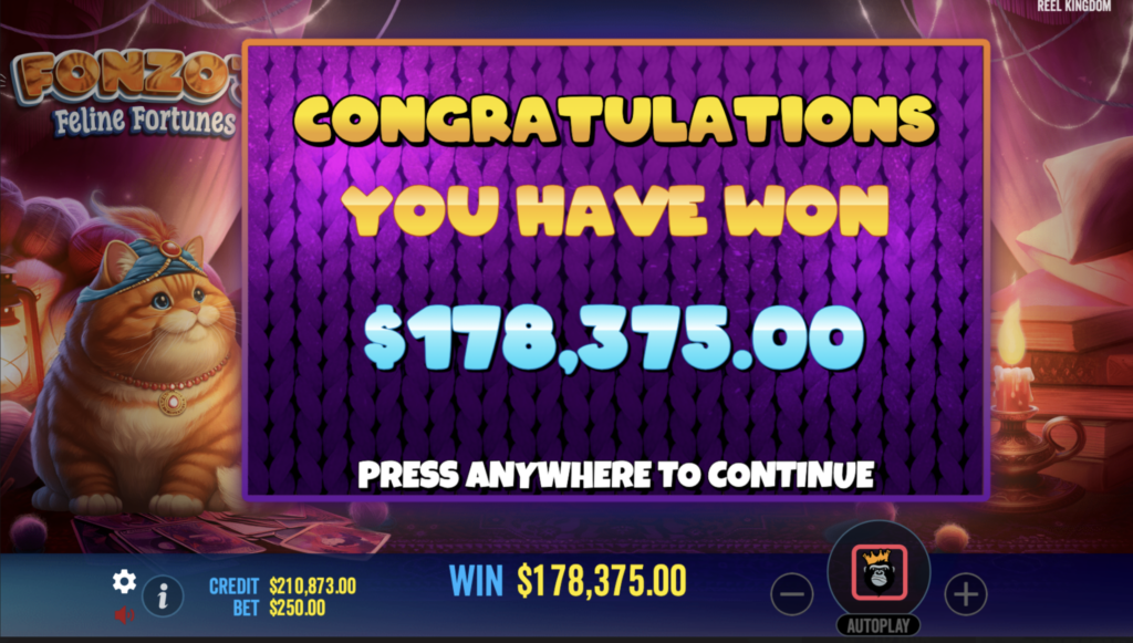 Fonzo’s Feline Fortunes total win