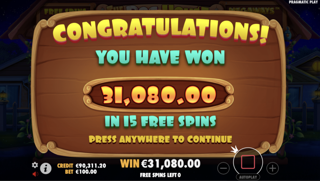 The Dog House Megaways total win.