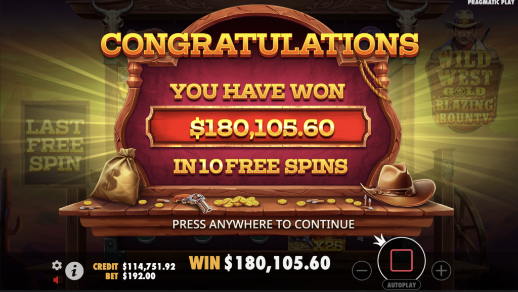 Wild West Gold Blazing Bounty total win.