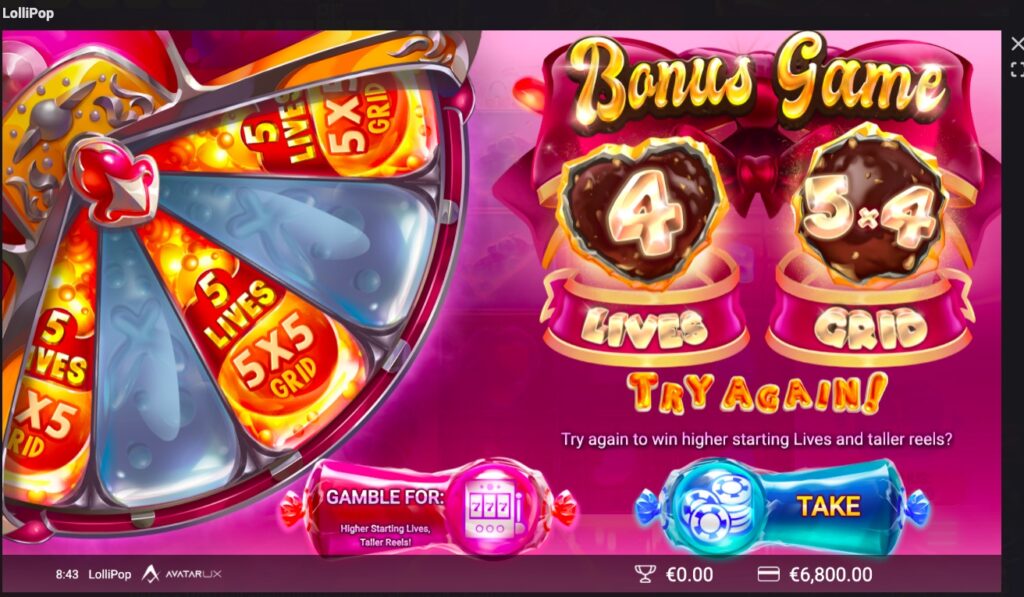 LolliPop bonus feature options