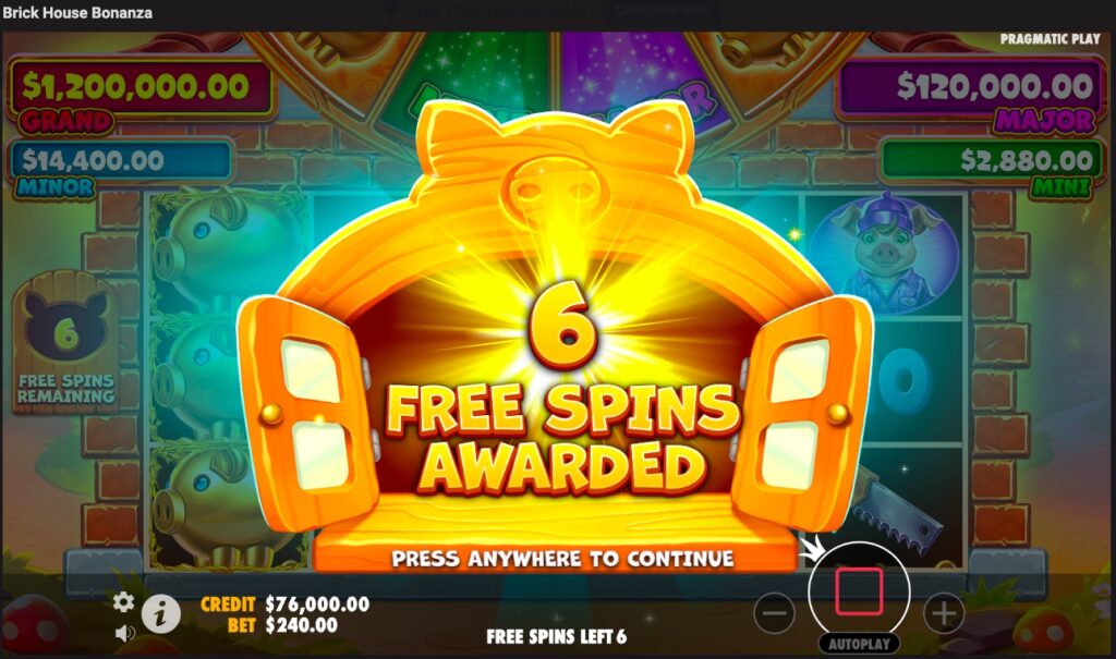 Brick House Bonanza free spins bonus feature