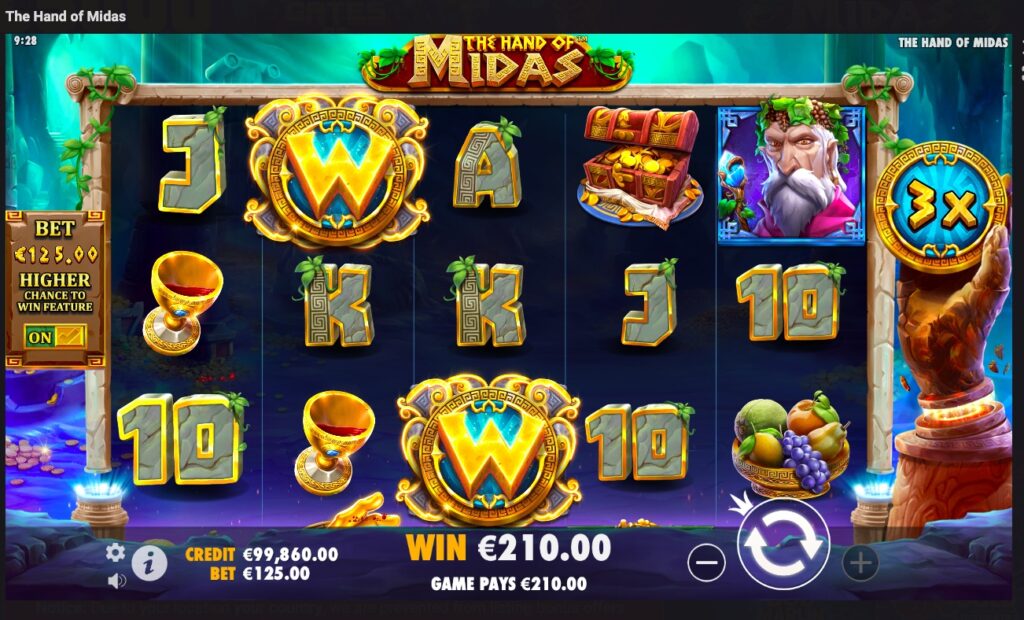 The Hand of Midas bonus slot feature