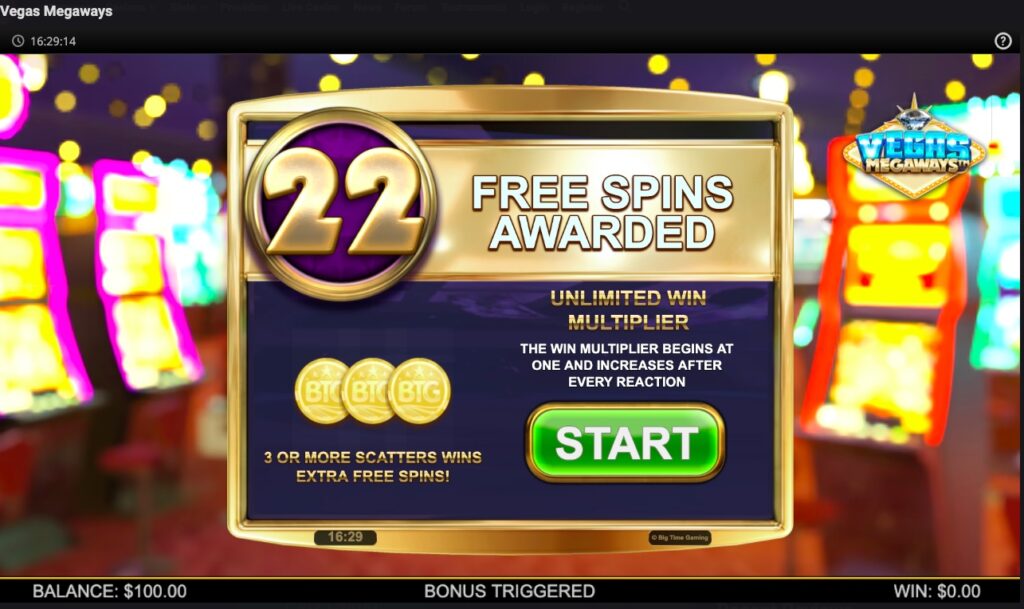 Vegas Megaways free spins slot feature
