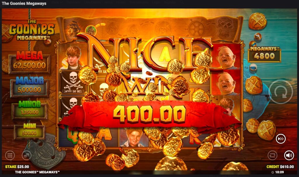 The Goonies Megaways slot bonus feature gameplay