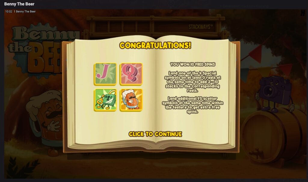 Benny The Beer free spins bonus feature
