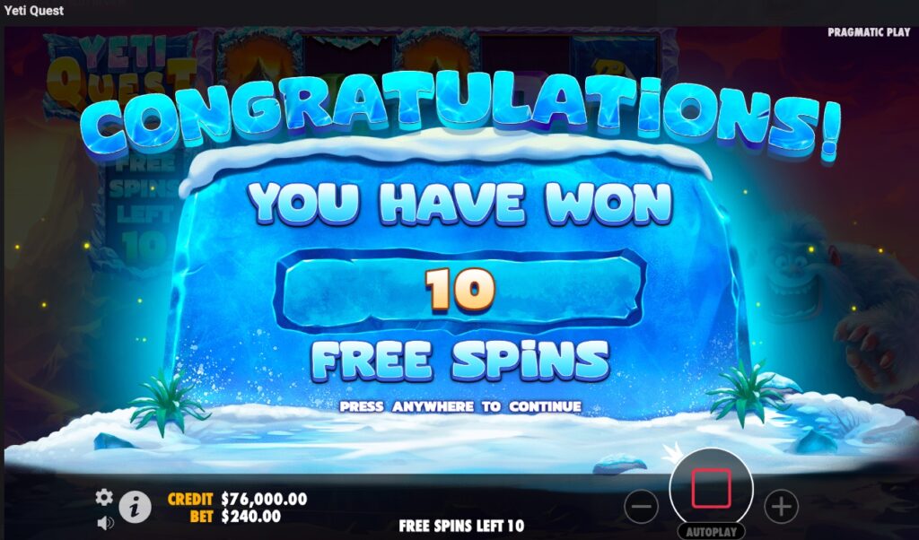 Yeti Quest free spins.