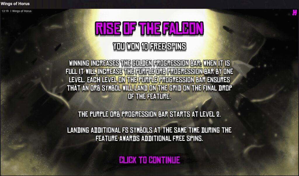 Wings of Horus slot paylines and features