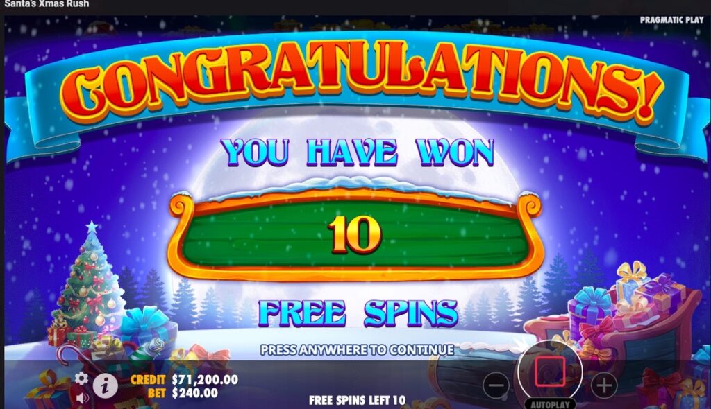Santa’s Xmas Rush free spins slot feature