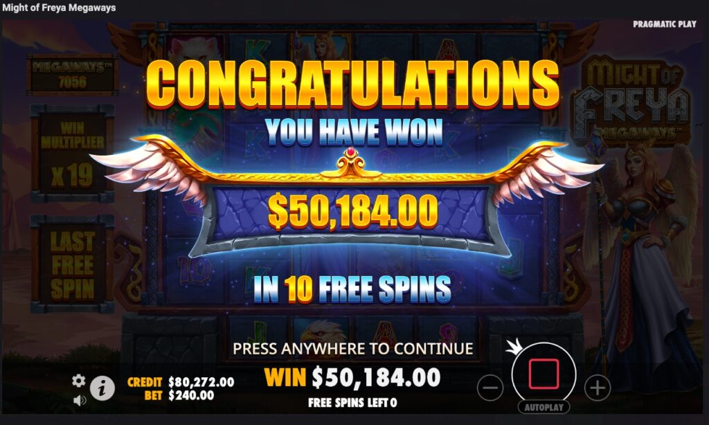 Might of Freya Megaways total win from free spins