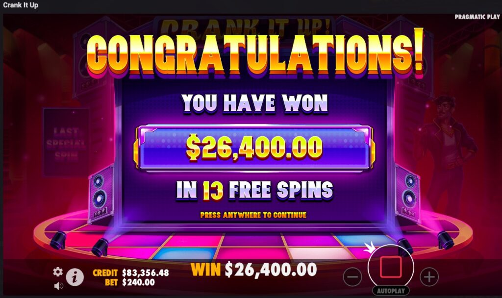Crank It Up total winnings